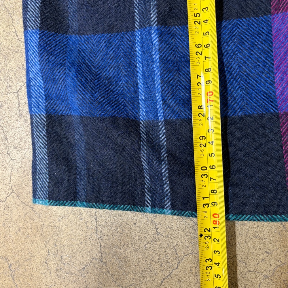 Vintage DVF Plaid Midi Skirt Blue Turquoise Purple Jewel Tone Pleated 16 Large - Picture 7 of 7